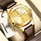 POEDAGAR Luxury Square Men Wristwatch Luminous Waterproof Week Date Male Clock Leather Quartz Casual Fashion Men's Watches Reloj