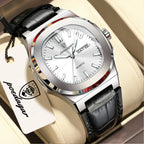 POEDAGAR Luxury Square Men Wristwatch Luminous Waterproof Week Date Male Clock Leather Quartz Casual Fashion Men's Watches Reloj