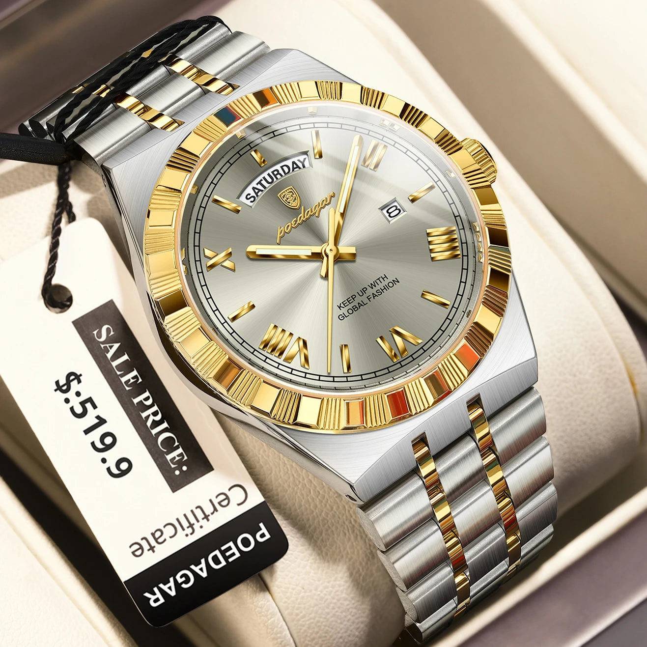 Relógio Masculino Esmerion Classic Aço Inoxidável com Calendário