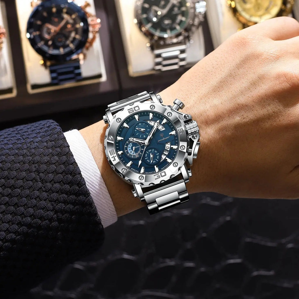 Relógio Masculino Esmerion Diver Grande Aço Inoxidável à Prova d'Água