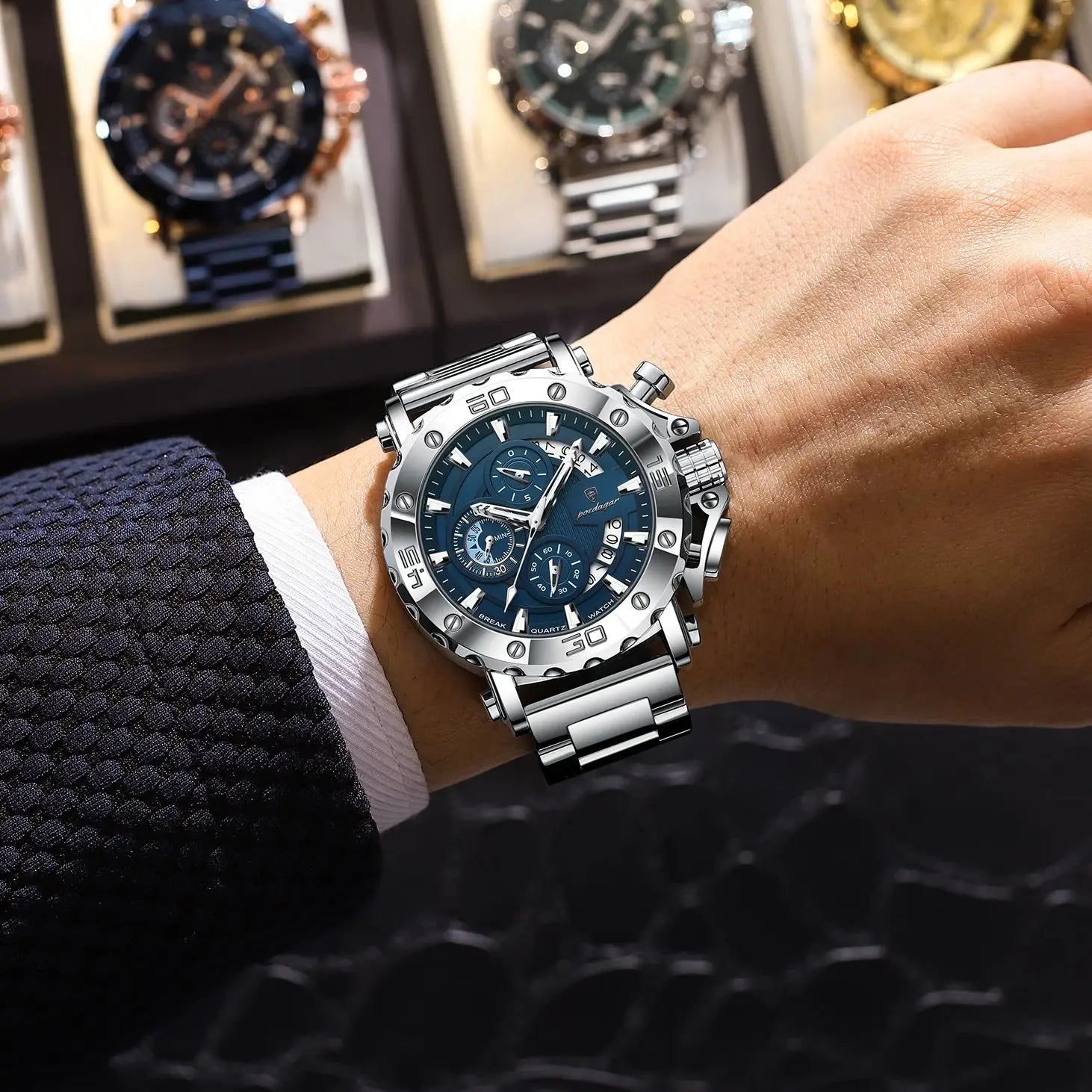 Relógio Masculino Esmerion Diver Grande Aço Inoxidável à Prova d'Água