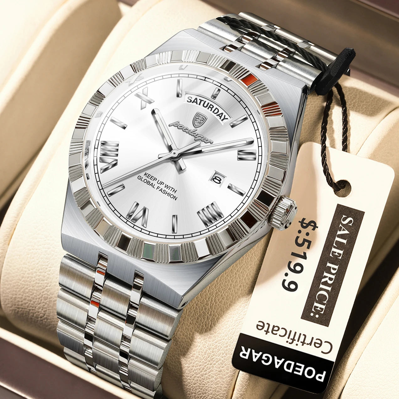 Relógio Masculino Esmerion Classic Aço Inoxidável com Calendário