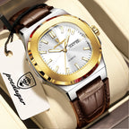 POEDAGAR Luxury Square Men Wristwatch Luminous Waterproof Week Date Male Clock Leather Quartz Casual Fashion Men's Watches Reloj