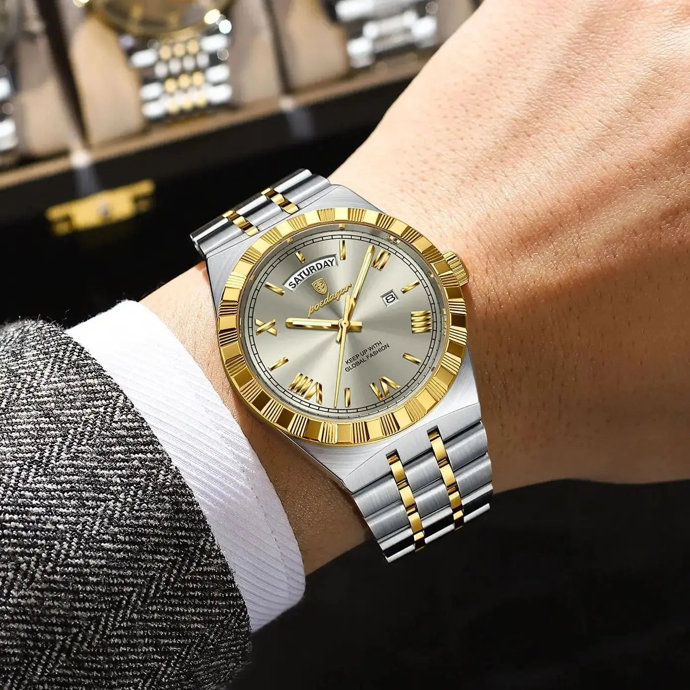 Relógio Masculino Esmerion Classic Aço Inoxidável com Calendário