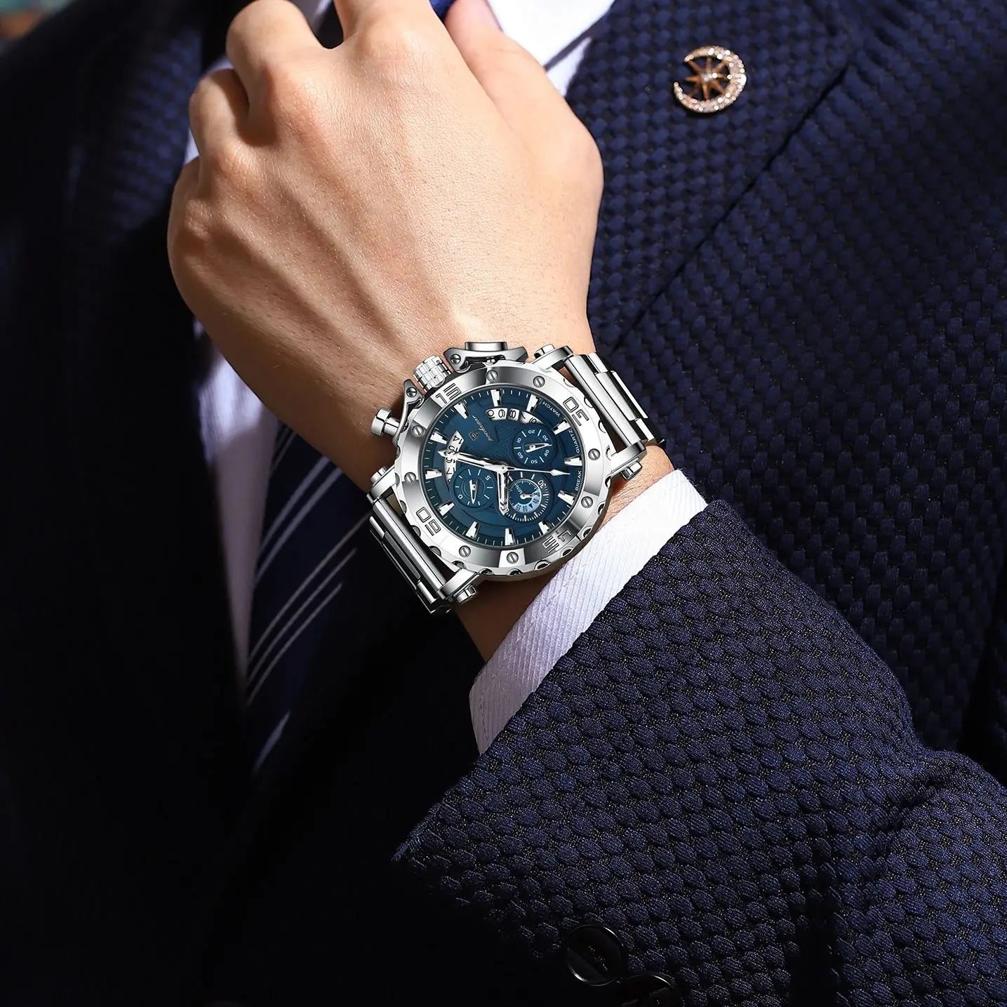 Relógio Masculino Esmerion Diver Grande Aço Inoxidável à Prova d'Água