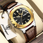 POEDAGAR Luxury Square Men Wristwatch Luminous Waterproof Week Date Male Clock Leather Quartz Casual Fashion Men's Watches Reloj